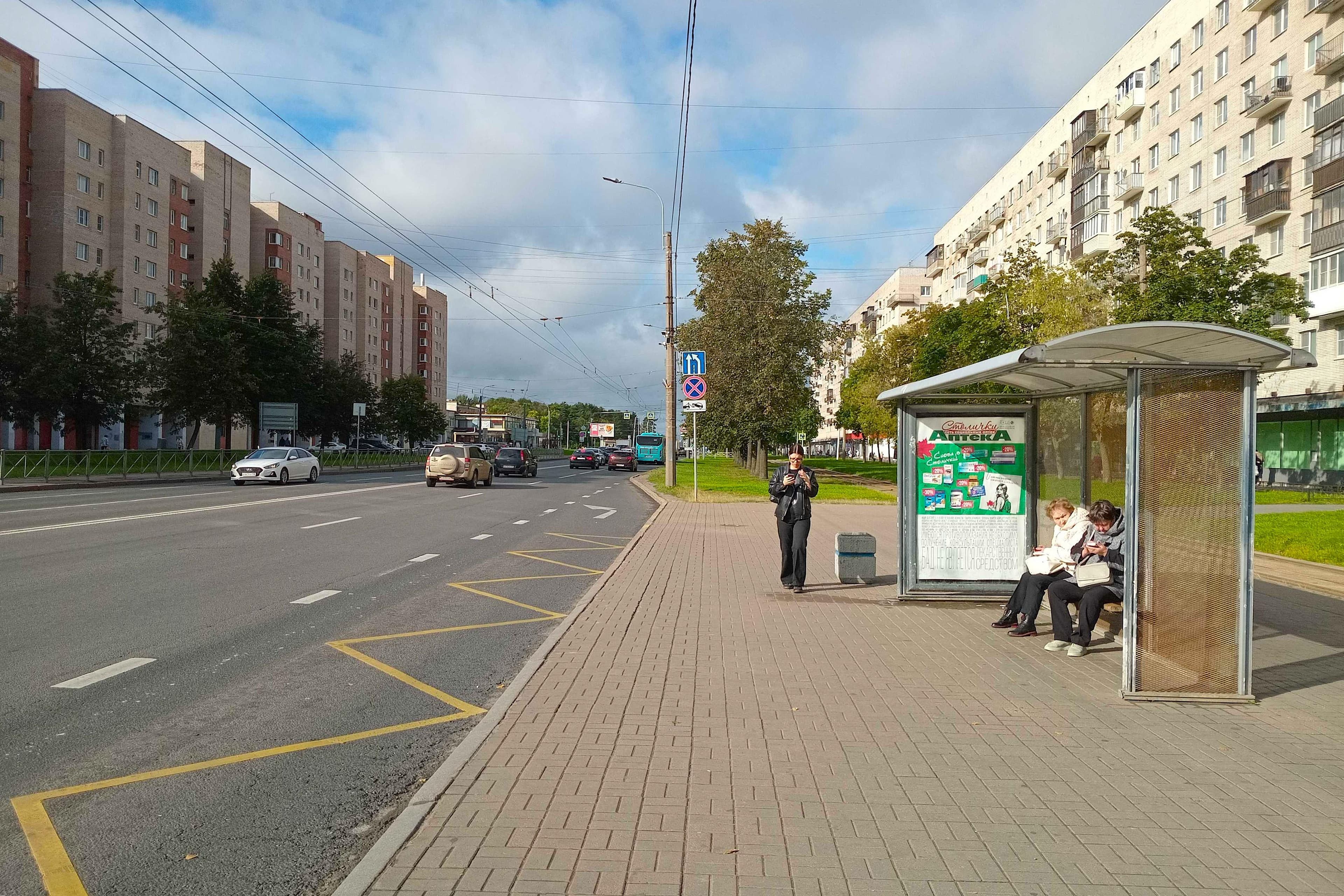 Ветеранов проспект 141к1 - ост. "Улица Пограничника Гарькавого", (светофор), сторона А Санкт-Петербург. Ветеранов проспект 141к1 - ост. "Улица Пограничника Гарькавого", (светофор), сторона А