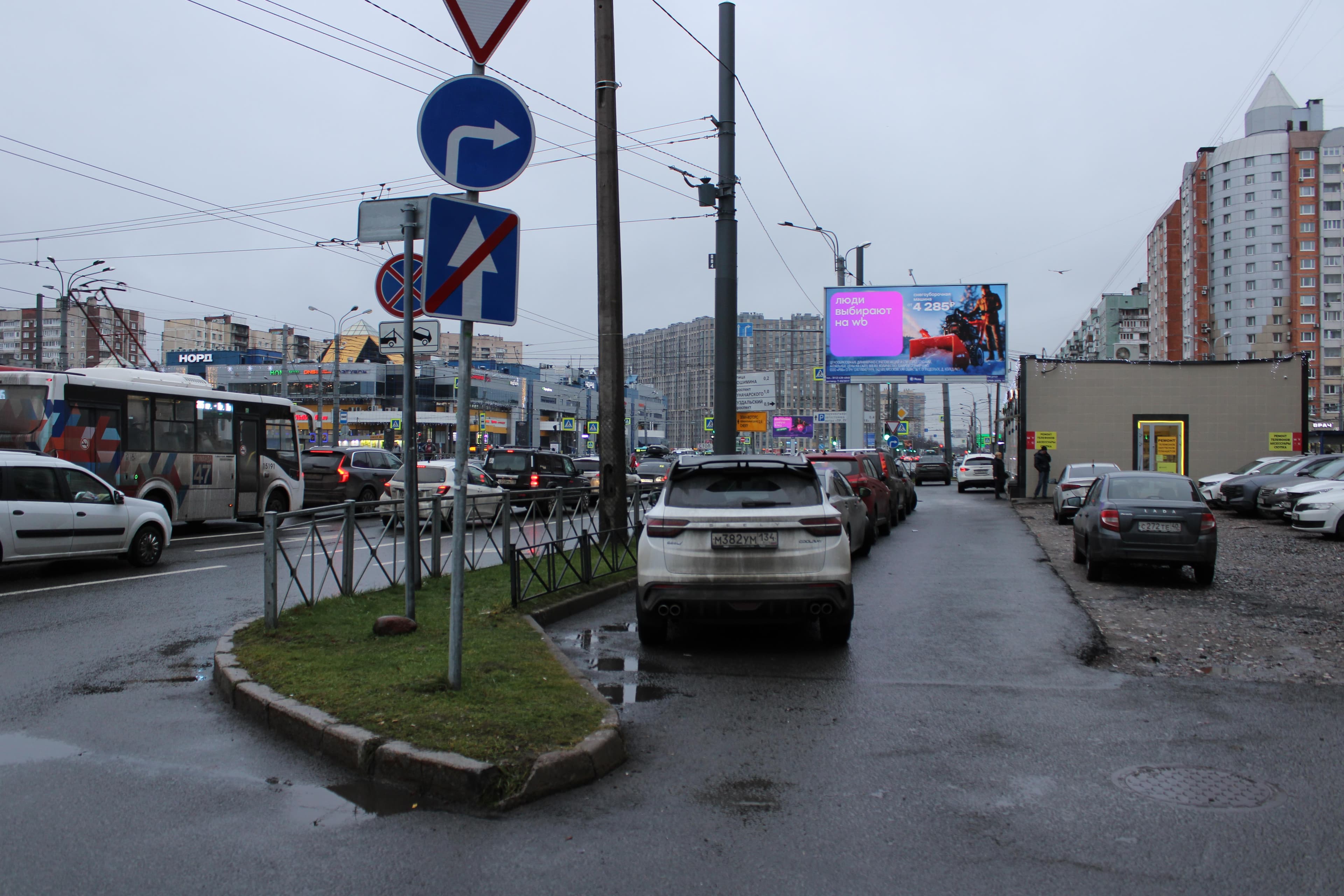Просвещения проспект 36, до Х с проспектом Энгельса, (светофор, м. "Проспект Просвещения", ТЦ "Норд"), сторона А1 Санкт-Петербург. Просвещения проспект 36, до Х с проспектом Энгельса, (светофор, м. "Проспект Просвещения", ТЦ "Норд"), сторона А1