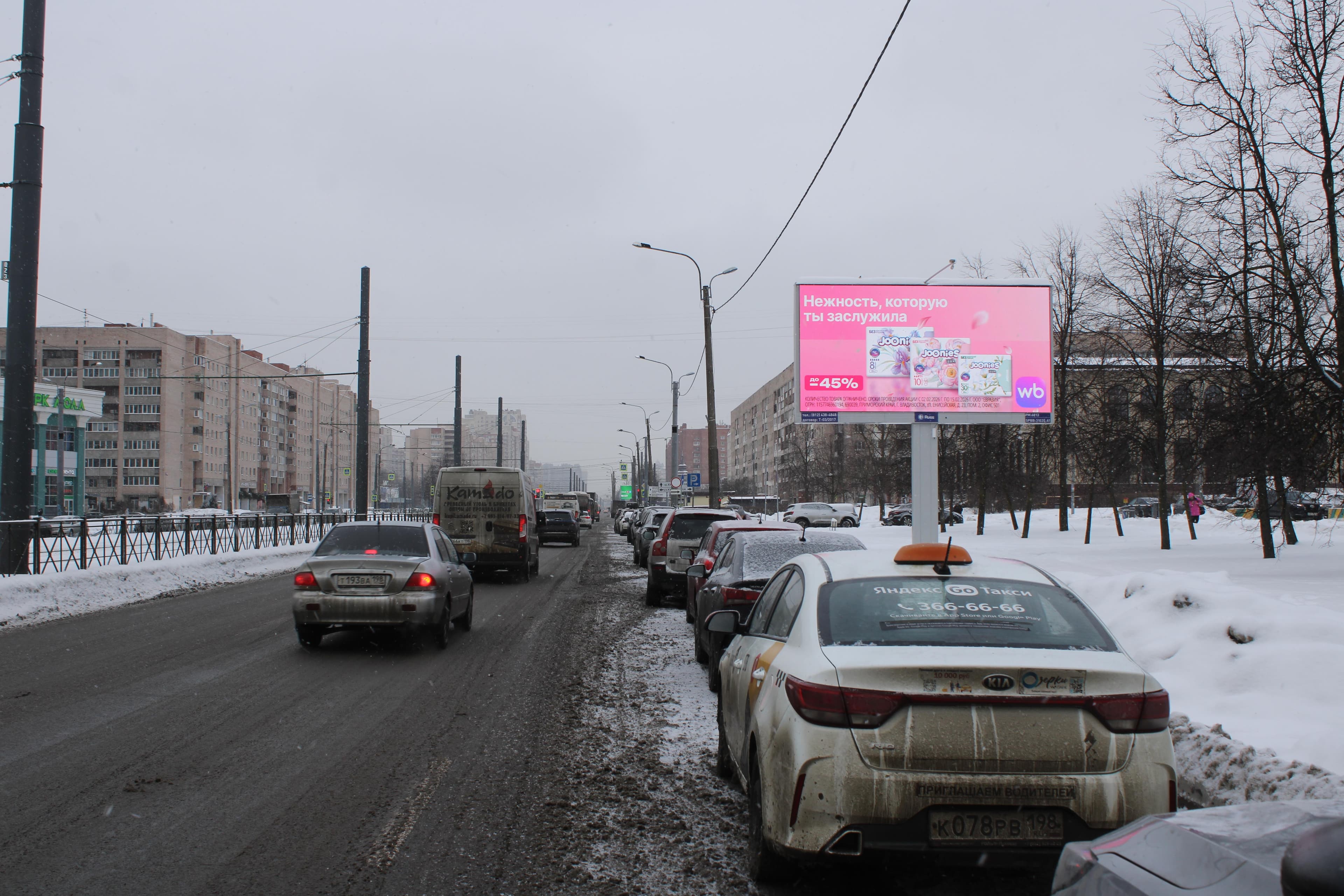 Просвещения проспект 60, 140 м после Х с ул. Руднева, сторона А1 Санкт-Петербург. Просвещения проспект 60, 140 м после Х с ул. Руднева, сторона А1